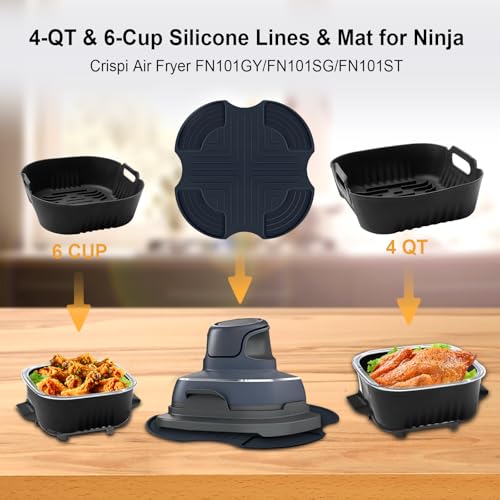 Image of Silicone Heat Resistant Mat for Ninja Crispi,2Pc Silicone Air Fryer Liners for Ninja Crispi 4-QT&6-Cup Container Compatible with FN101GY /FN101SG /FN101ST,Reusable Air Fryer Accessories for Ninja Crispi