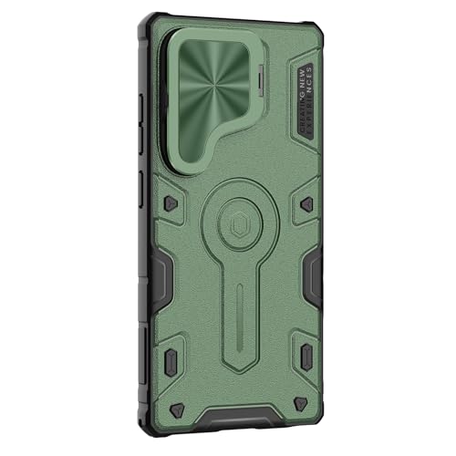 Image of Nillkin Case for Samsung Galaxy S25 Ultra (6.8 inch Inch) CamShield Armor Prop Lens + Stand 360 Protect TPU + PC Anti Fall Edge Bags Green Color