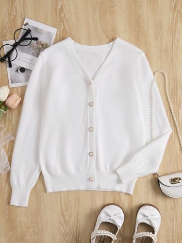 Classic V-Neck Knit Cardigan – Button-Up Sweater with Pearl-Inspired Buttons – Minimalist Elegant Style2