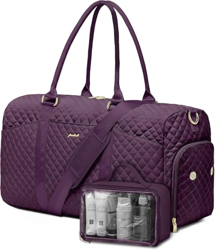 Image of Women Weekender Travel Duffle Bag: Travel Duffel Overnight Bags with Shoe Compartment Large Carry on Tote with Toiletry Bag Weekend Traveling Yoga Gym Hospital Bag for Women with Wet Pocket Purple