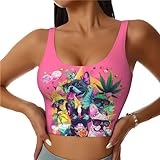 Novastar Sujetadores deportivos para mujer de alto soporte – Cool French Bulldog No.136 Running Crop Workout Tank Top para mujer, Negro, Large