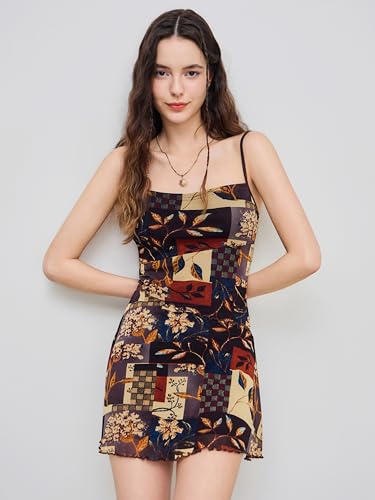 CIDER Women Western Mini Dress Floral Spaghetti Strap Cami Short Vintage Short Sundress Summer Boho Dresses4