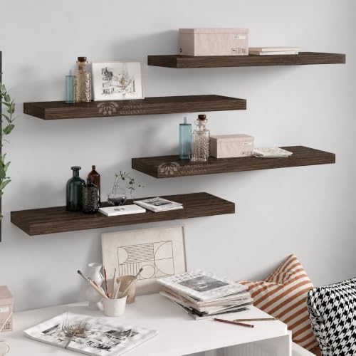 Image of Wooden Floating Wall Shelf| Wall Mount| Wall Rack| Wall Bracket for Home and Office Decor | Big Mounted Cabinets (Set of 4, Ash Walnut, Large)