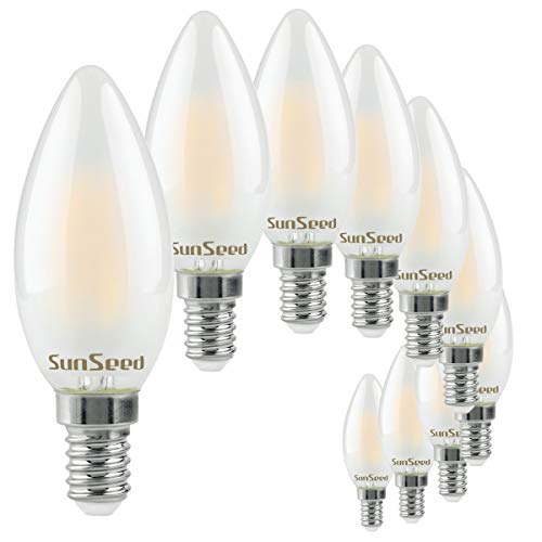 SUNSEED 10 X E14 4W (Equivalent to 40W) Sapphire Filament LED Frosted Candle Light Bulb C35 Warm White 2700K