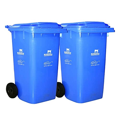 Image of Nilkamal Dustbin | 240L Pack of 2 | Blue Plastic Rectangular Outdoor Dustbin with Wheels & Lid