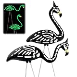 TitTees Halloween Decorations 2 Pack Black Flamingo Skeleton,Skeleton Flamingo Glow in The Dark, Zombie Flamingos for Spooky Graveyard Decor, Skull Flamingo with Stakes for Halloween Lawn Ornaments