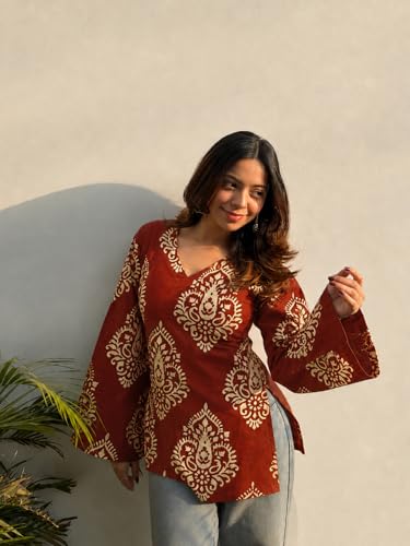Image of ANNI Designer Cotton Short Kurti for Women | Stylish Kurti | Short Kurti Top | Casual Kurta for Women | Comfortable Cotton Kurtis for Womens