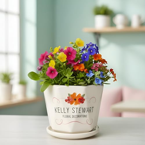 Image of Xtore Charming Floral Printed Ceramic Planter with Drainage Tray | Decorative Indoor Flower Pot for Home, Office Desk & Balcony Styling (Multicolor - Planter only)