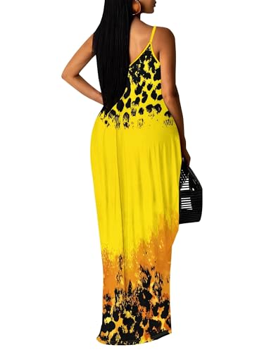 Image of Women's Summer Maxi Dress Spaghetti Strap Floral Boho Beach Long Sundress with Pockets