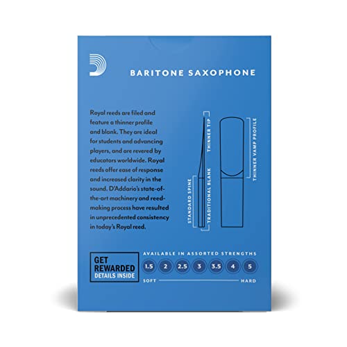 D’addario Woodwinds Royal Baritone Sax Reeds, Strength 2.5, 10-Pack #TOP2