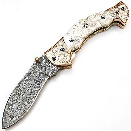 Creative Product Handmade Folding knife - Real Damascus Pocket Knife For Men with Plastic Handle, Custom Pocket Knife for Camping, Fishing, Outdoor, and EDC, S-JP-J 9565