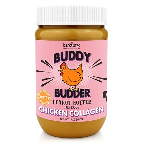 Bark Bistro Company, Chicken Collagen Buddy Budder, 100% Natural Peanut Butter, Healthy Peanut Butter Dog Treats, Stuff in Toy, Dog Pill Pocket, Made in USA (17oz Jars)