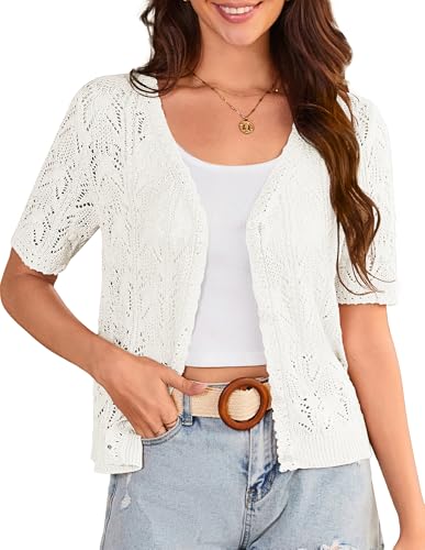GRACE KARIN 2025 Women's Short Sleeve V Neck Cardigans Sweaters Open Front Knit Crochet Button Bolero Shrugs Tops
