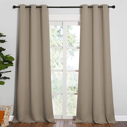 Image of NICETOWN Patio Glass Door Blackout Curtains for Bedroom /Living Room, Privacy Panel Drapes for Dining and Guest Room (Taupe, 42 inches Wide x 90 inches Long, 1 Pair)
