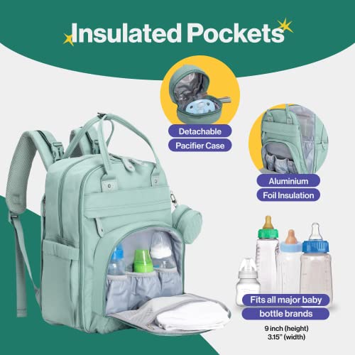 Babbleroo Diaper Bag Backpack - Baby Essentials Travel Bag - Multi Function Waterproof Diaper Bag, Travel Essentials Baby Bag With Changing Pad, Stroller Straps & Pacifier Case – Unisex, Sage Green #TOP4