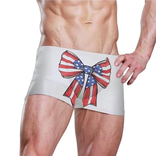 American Flag July 4th Bow-Knot Mens Swim Trunk Swimwear Swim Brief Square Leg Board Short S S04068763