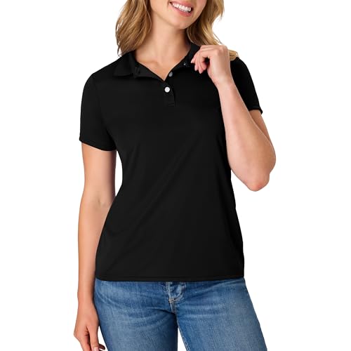Hanes Sport Women's Cool DRI Performance Polo,Black,Small at