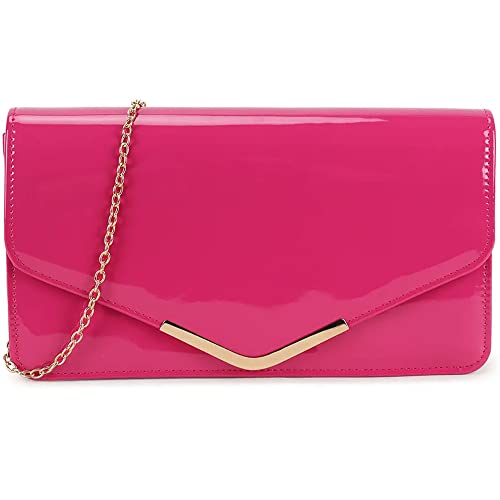fi9® Sac à main en cuir verni pour mariage ou soirée, rose fuchsia, medium