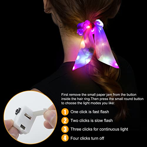 6Pcs Light Up Hair Bows Scrunchies - Led Rabbit Bunny Ear Scrunchie Colorful Glow Hair Bands Ponytail Holder Glow In The Dark Hair Accessories Neon Party Decorations For Women Girls Gift Glow Party #TOP3