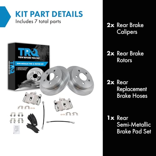 Image of TRQ Rear Brake Pad and Rotor Set Semi Metallic Rotors Calipers Hoses