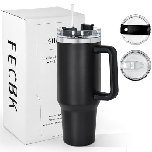 FECBK Mug Isotherme avec Paille et Poignée 1.2L, Tasse Isotherme 100% Anti-fuite, 34 Heures Froid, 12 Heures Chaud, Gobelet en Acier Inoxydable, Lavable au...