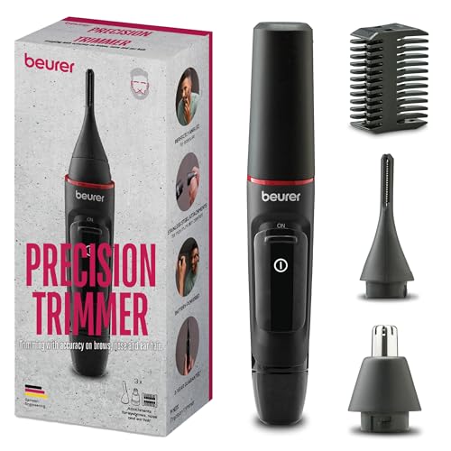 Beurer MN3X tondeuse de précision, tondeuse à cheveux à piles, 3 accessoires de haute qualité, pour le façonnage et la coupe des poils du nez, des...
