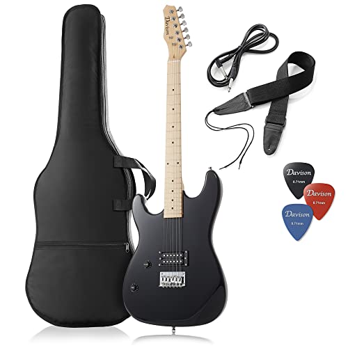 Davison Guitars 39' Full Size Electric Guitar in Black - Left Handed Beginner Kit with Gig Bag and Accessories