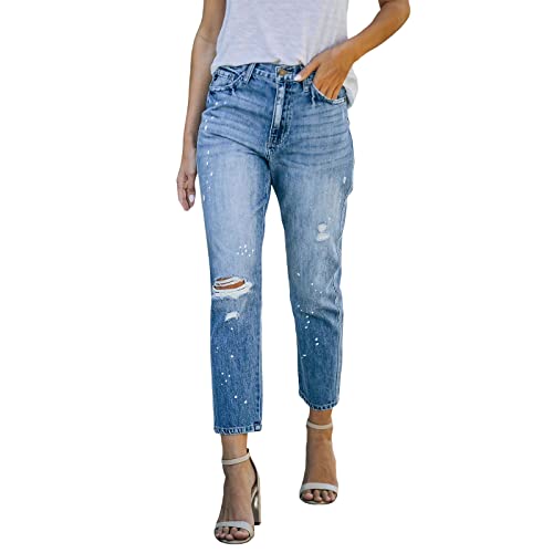 Jeans Damen Stretch Jeans Mit Hoher Taille, Zerrissen, Schmale Passform,...