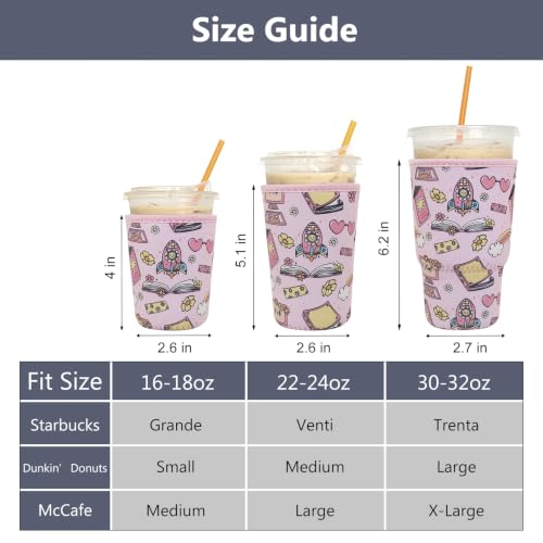 Image of 3 Pack Reusable Iced Coffee Sleeves - Xumbtvs Insulator Sleeve for Cold Beverages, Neoprene Coffee Cup Holder (Pink Patterns)