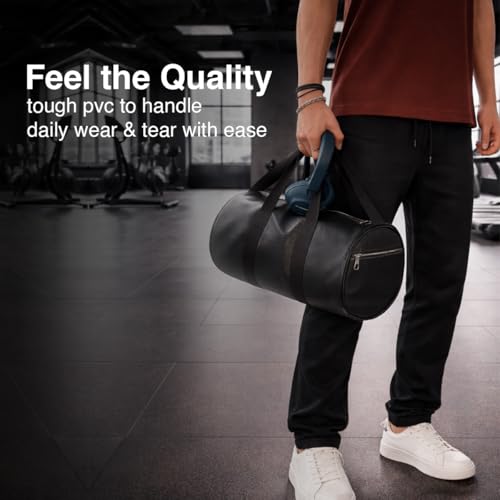 Image of Strutt Waterproof Genuine Leatherette Gym Bag Duffel Bag for Men and Women, Heavy Duty Medium (Black)