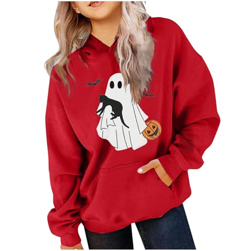 Girls Oversized Hoodies Halloween Cute Hooded Sweatshirt Long Sleeve Casual Pullover Tops Trendy Preppy Clothes