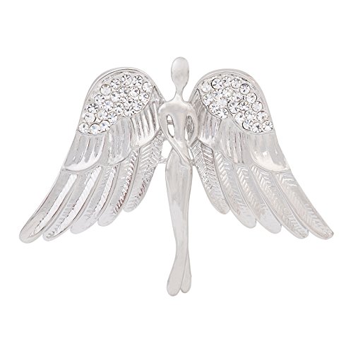 OBONNIE Guardian Angel Jewelry Women's Crystal Flying Angel Wings Brooch Pin Wedding Bouquet Lapel Pin (Silver)