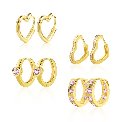 ALEXCRAFT Boucle Doreille Femme Argent Or En Forme de Coeur 925 Creole Plaqué Or 14K Creoles Acier...