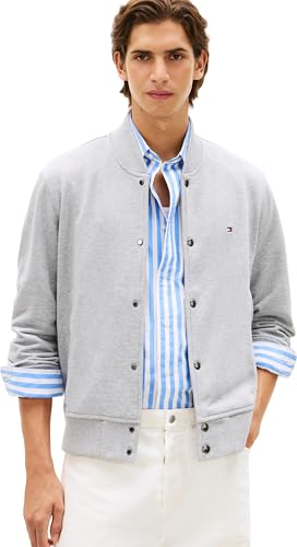 Tommy Hilfiger Blouson aviateur Essential Terry MW0MW42470 pour Homme, Gris, Taille L