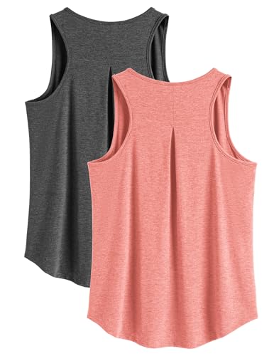 PINSPARK 2er Sport Tank Top Damen Locker Sportshirt Frühling Workout Laufen Yoga Top Ärmellose Sport Top Lässig Basic T Shirt Oberteile Dunkelgrau/Pink s