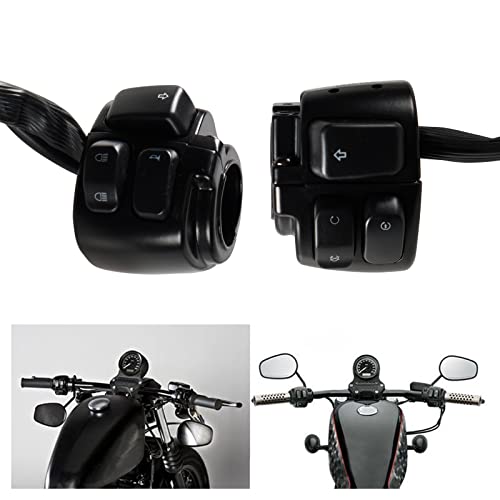 POSENG 1 Pair Motorcycle 1" Handlebar Switches Control and Wiring Harness with 1996-2012 Harley Softail Dyna Sportster V-Rod（Black）