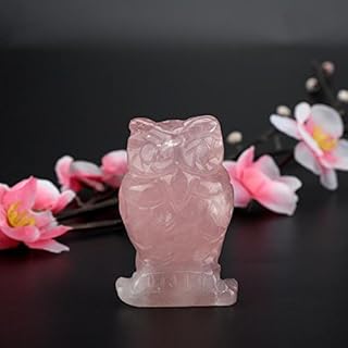 Akozon Rose Quartz Carved Owl-shaped Decor Pink Crystal Healing Stone Gemstone Decoration(2 inches)