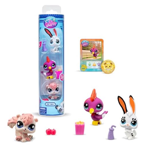 Littlest Pet Shop BANDAI Pack 3 Park Pets BF00598 Lot de 3 Animaux domestiques, Accessoire, Carte Collector et Code virtuel, génération 7, Animaux de Compagnie #99, #100, #101, Enfants de 4 Ans +