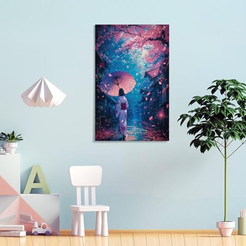 POLIUAWS Tableau mural anime « Fille aux fleurs de cerisier » pour salon, impression pour occasions spéciales, toile 20x30 pouces (50x75cm) – vue 3