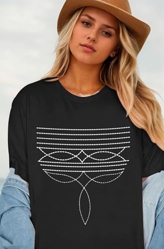 Western Shirts for Women Cowgirl Boot Stitch Shirt Rodeo Oversized Graphic Tees Vintage Tshirts Country Boho Clothing3