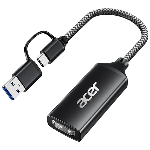 acer Video Capture Card, 4K HDMI to USB 3.0 Capture Card for Streaming, 1080P 60FPS HDMI Capture Card with Type-C/A, Compatible for Switch2, PS5/4, Quest3, Camera, OBS, Xbox