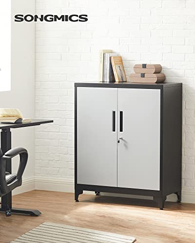 Songmics Garage Cabinet, Metal Storage Cabinet With Doors And Shelves, Office Cabinet For Home Office, Garage And Utility Room, Silver And Black Uomc013S01 #TOP1