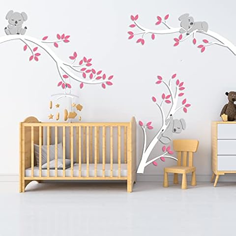 SaYaLa 3 Koala Tree Wall Decal Baby Nursery Modern Decor Removable Wall Sticker Sleepy Koala Bear on Branches (White) Cover
