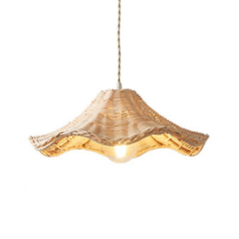 Japanese Style E26 Screw Pendant Light Rattan Art Weaving Pendant Lamp Warm Romantic Chandelier Creative Flower Shape Hanging Lighting Fixture for Kitchen Island, Bedroom, Restaurant, Cafe,