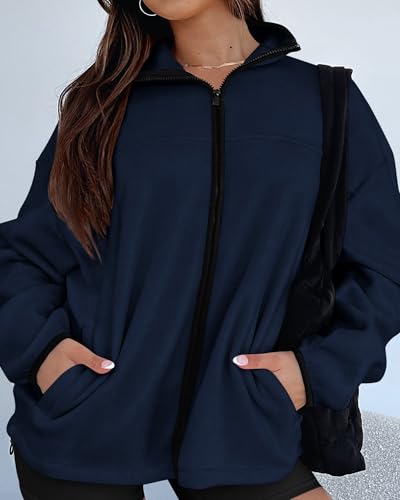 Image of BTFBM Women's Fleece Jackets Fall Winter Clothes 2025 Stand Collar Outwear Jacket Zip Up Casual Fuzzy Coats Pockets