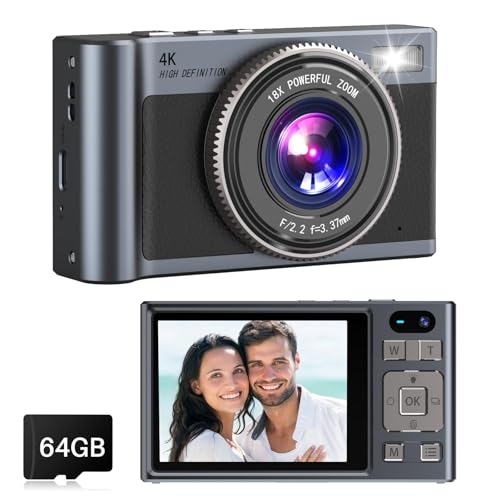 Digital Camera, 4K 64MP Autofocus UHD Dual Cameras with 64GB