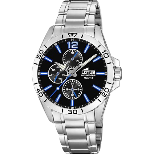 LOTUS Reloj Hombre Analógico de Acero Inoxidable 316l Plateado - Movimiento de Cuarzo -...