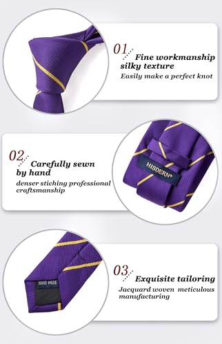 Image of HISDERN Stripe Tie Mens Ties with Pocket Square Set Classic 3.4'' Silk Formal Necktie Handkerchief for Business Wedding