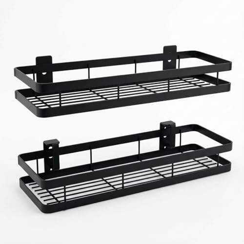Raxily Pack of 2 Metal Kitchen Organizer Rack 2-Tier Wall Mount | Heavy Duty Spice Storage Shelf for Jars, Condiments & Oil Bottles