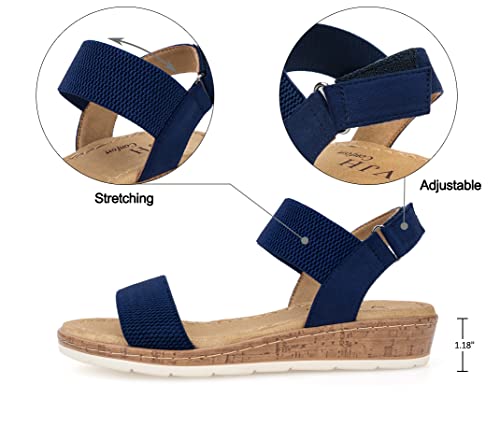Image of VJH confort Women's Flat Sandals Open Toe Elastic Ankle Strap Slip on Comfy Low Wedge Sandals